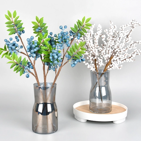 Artificial Berry Branches Realistic Blue White Fruit PE Foam Stems For Christmas Tree Decor Home Desktop Table Display