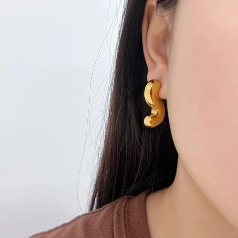 Orecchini a Bottone a Onda a Forma di S in Acciaio Inossidabile per Donna Orecchini Geometrici Curvi Minimalisti Oro Argento Gioielli