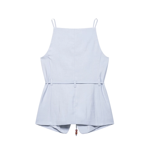 Gilet Senza Maniche Con Bottoni Da Donna E Pantaloni Dritti A Vita Alta Blu Cielo Con Perline Coulisse Poliestere Casual