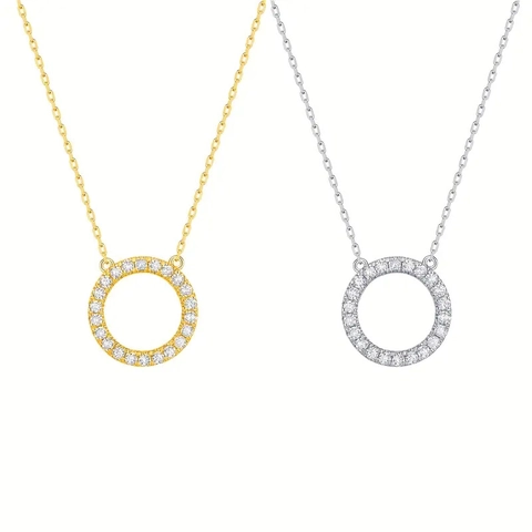 Collier Pendentif Cercle Rond Minimaliste Cuivre Serti De Zircon Bijoux De Mode Géométriques Simples Pour Femmes
