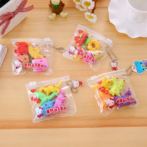 Novelty Cartoon Erasers TPR Plastic Fruit Food Dinosaur Shapes For School Kids Students Rewards Stationery Gift