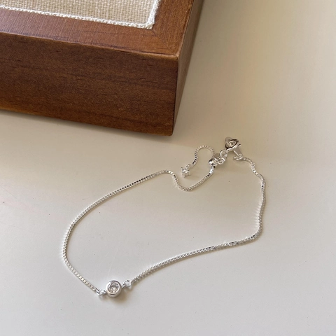 Minimalist 925 Sterling Silver Bracelet For Women Round Zircon Geometric Adjustable Box Chain Elegant Gift Jewelry