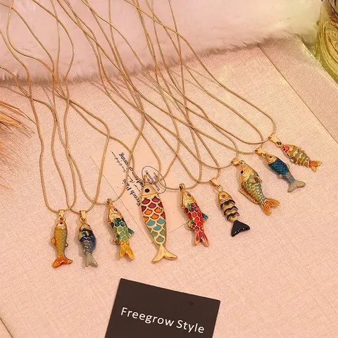 Koi Vis Hanger Ketting Vintage Kleurrijk Emaille Roestvrij Staal Slangenketting Sieraden Voor Vrouwen Retro Elegant