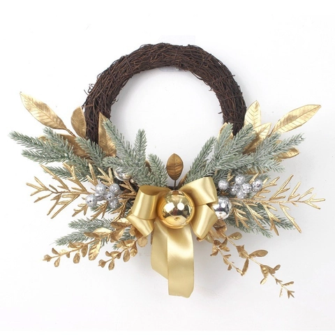 Weihnachts Kranz Girlande Türdeko Gold Silber Kunststoff Künstliche Kiefernnadeln Mit Zapfen Für Festliches Haus Party