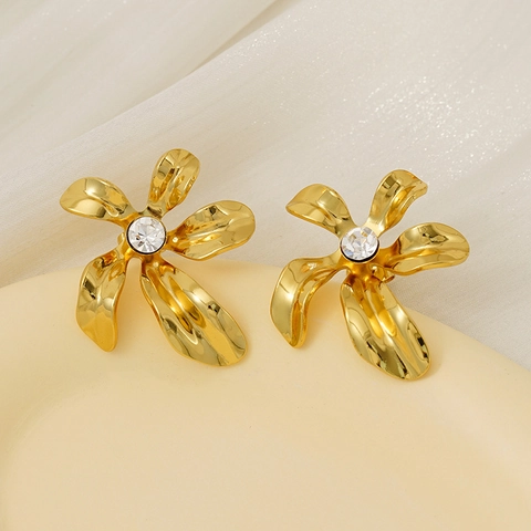 Vintage Unregelmäßige Geometrische Blumen Ohrstecker 18K Vergoldet Edelstahl Mit Künstliche Perle Und Strass Für Damen