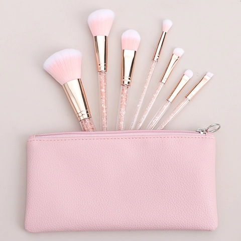 Pennelli Per Trucco Professionali Setole In Fibra Sintetica Rosa Perle Di Cristallo Con Borsa In Pelle PU