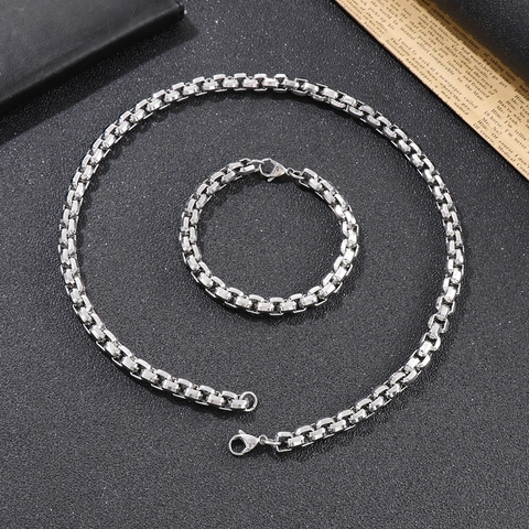Collana E Bracciale Da Uomo In Acciaio Inossidabile Catena Box Punk Hip Hop Gioielli Lucidati Per Uso Quotidiano