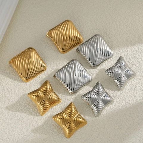 Orecchini A Bottone Geometrici In Acciaio Inossidabile Placcato Oro 18K Minimalisti Squadrati Stella Marina Donna Gioielli