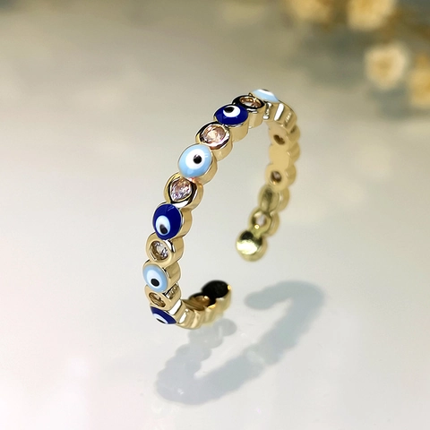 Evil Eye Ring Verstellbar Kupfer Zirkonia Emaille Retro Amulett Schmuck Für Damen Herren