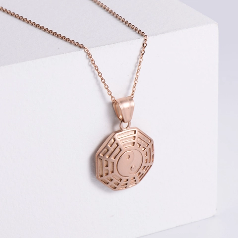 Tai Chi Yin Yang Bagua Pendant Necklace 304 Stainless Steel Rose Gold Plated Octagon Retro Jewelry Accessory