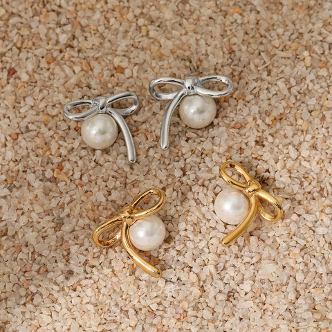 Schleife Künstliche Perlen Ohrstecker Mit Edelstahl Ohrringstecker Eleganter Modeschmuck Für Damen