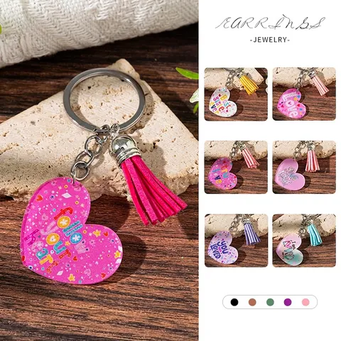 Portachiavi a Cuore in Acrilico Con Nappina Regalo Festa della Mamma Best Mom Ever Love Is Love Portafortuna da Borsa