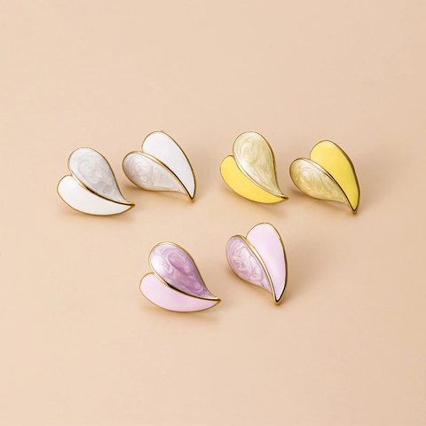 Heart Shaped Stud Earrings Stainless Steel Enamel Marble Texture Gold Plated Retro Elegant Jewelry For Women