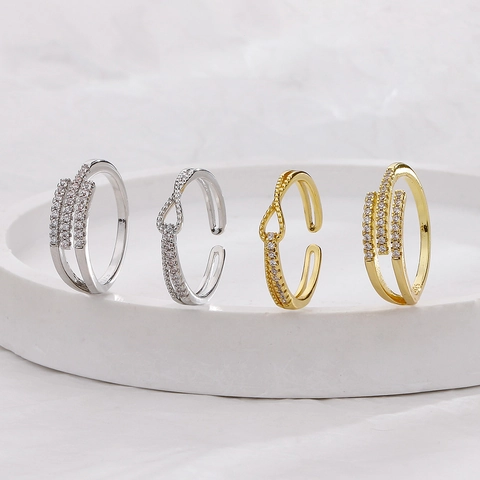 Minimalistischer Geometrischer Verflochtener Knoten Offener Ring Für Damen Kupfer Zirkonia Eingelegt Verstellbarer Fingerring Schmuck