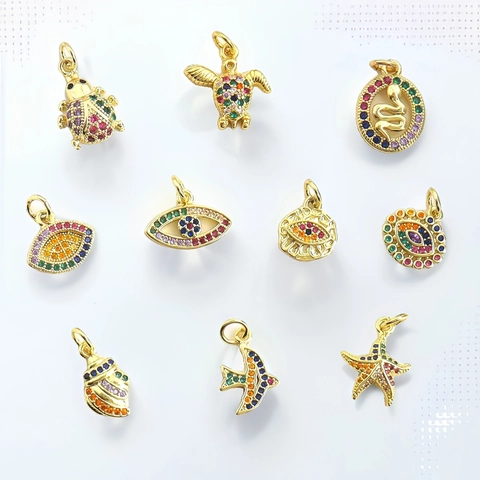 Ciondoli In Zirconia Cubica Colorata Rame Placcato Oro Occhio Del Male Stella Marina Forme Animali Per Gioielli DIY