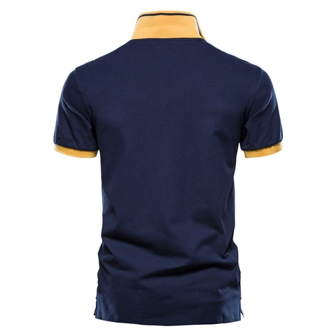 Men Short Sleeve Polo Shirt Cotton Pique Color Block Patchwork Embroidery Casual Fashion Sporty Tops