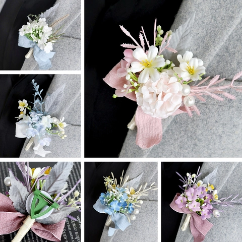 Satinnblumen Boutonniere Mit Bandschleife Und Kunstperle Für Hochzeitsbräutigam Groomsmen Business Party Dekoration Elegant Handgefertigt