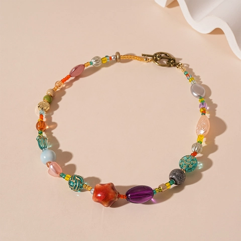 Collana Di Künstliche Perle Colorate Con Stella In Acrilico Ceramica Vetro Imitazione Perla Artificial Lega Chiusura OT Stile Boho Donna