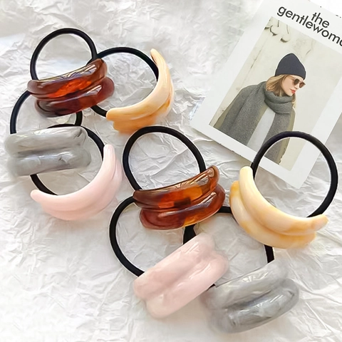 Chouchous En Acrylique À Texture Marbre Double Arc Élastique Style Coréen Mode Accessoires Cheveux Femmes