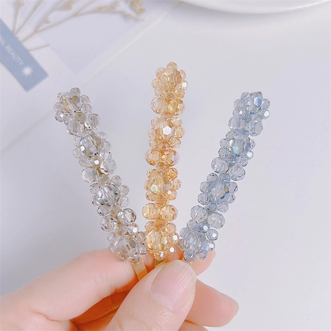 Pince À Cheveux Fait Main Perles De Cristal Brillantes Sur Base En Alliage Accessoire Élégant De Style Coréen