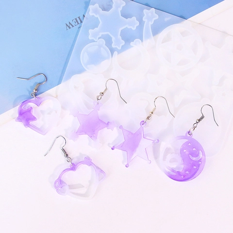 Starry Sky Earring Silicone Molds Moon Sun Star Heart Shapes For Epoxy Resin Jewelry Making DIY Crafts
