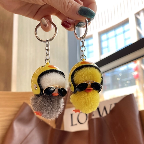 Simpatico Mini Portachiavi In Peluche A Forma Di Anatra Ciondolo Animale Con Casco Occhiali Da Sole