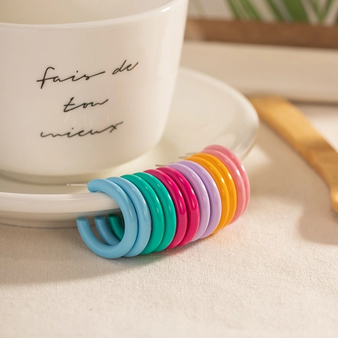 Chunky C-Shaped Hoop Earrings For Women Stainless Steel With 18K Gold Plated Colorful Enamel Glaze Minimalist Jewelry