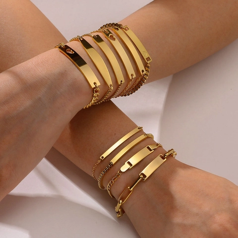 Stainless Steel ID Bar Bracelet High Polished Minimalist Heart Cutout Adjustable Chain Jewelry Women