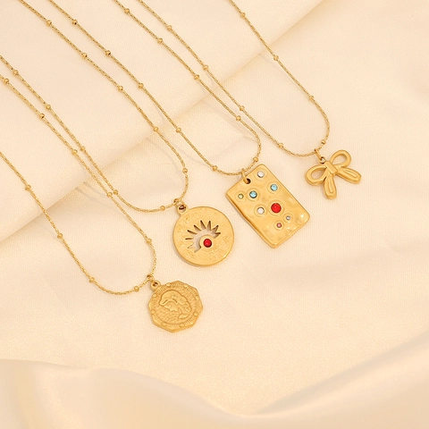 Vintage Tarot-Anhänger Halskette Für Damen Edelstahl Vergoldet Rose Hand Stern Mond Böser Blick Strass Retro Schmuck