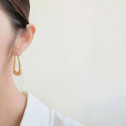 Polished Copper U Shaped Hoop Earrings Minimalist Geometric Triangle Hollow Smooth Ear Buckles For Women