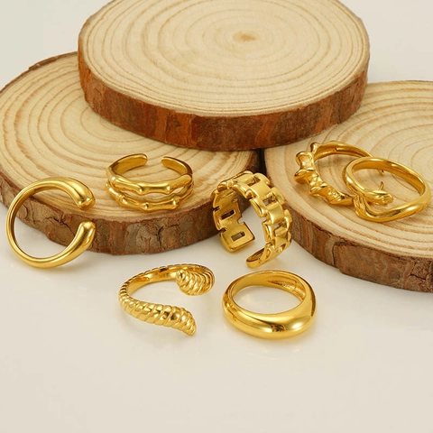 Anelli Aperti Regolabili Da Donna In Acciaio Inossidabile Placcato Oro 18K Geometrico Irregolare Ondulato Torsione Gioielli Minimalisti