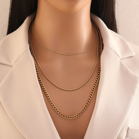 Minimalistische Mehrlagige Halskette Edelstahl Vergoldet Schlangenkette Modeschmuck Für Damen