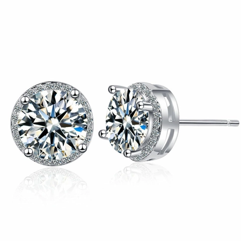 Round Halo Stud Earrings Copper Real Gold Plated Cubic Zirconia Elegant Fashion Jewelry For Women