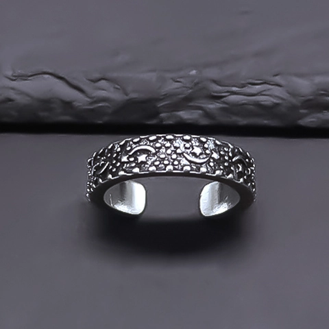 Vintage Mond Stern Relief Offener Ring Für Damen Herren Unisex Legierung Verstellbar Boho Stil Fingerring Schmuck