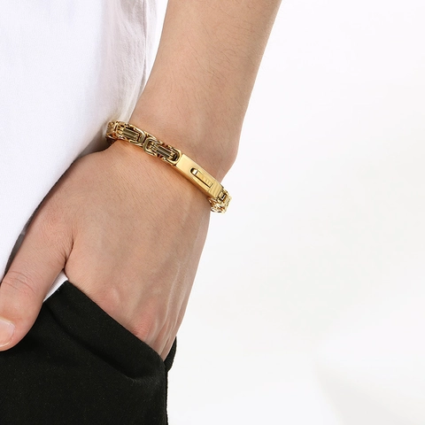 Byzantine Chain Jewelry Stainless Steel King Chain Necklace And Bracelet For Men Punk Style Gold Silver Color