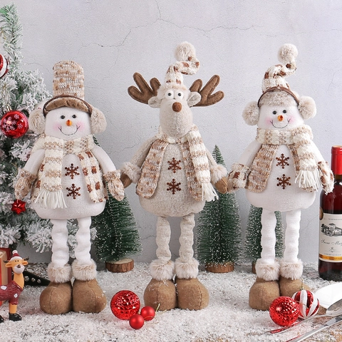 Adorno De Felpa De Navidad Piernas Retráctiles Muñeco De Nieve Reno Gorro De Punto Bufanda Decoración Festiva Para Hogar