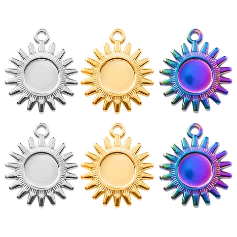 Colgante Sol Charm Multicolor Bañado En Oro 18K Acero Inoxidable 304 Base Vacía Rayo De Sol Para Joyería Bricolaje