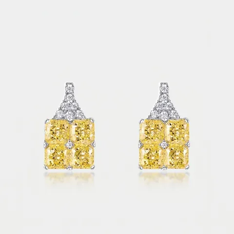 Orecchini A Lobo Con Diamante Al Carbonio Giallo Quadrato Con Perno In Argento Sterling 925 Gioielli Geometrici Eleganti