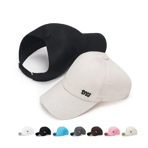 Ponytail Baseball Cap Women Cotton Polyester Breathable Sun Protection Adjustable Letter Embroidered Summer Casual Hat