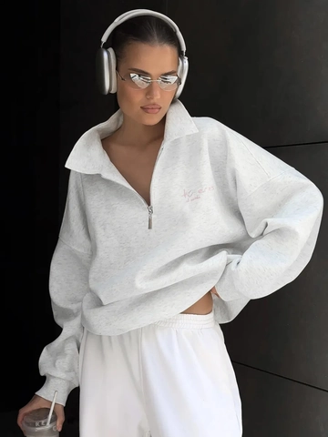 Women Oversized Sweatshirt Cotton Blend Half Zipper Stand Collar Letter Print Long Sleeve Casual Streetwear Pullover
