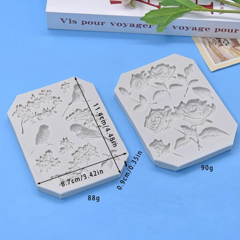 Siliconen Vorm Bloem Vogel Roos Blad Patroon Fondant Taart Decoratie DIY Bakken Tool Relief Design Chocolade Zeep Hars