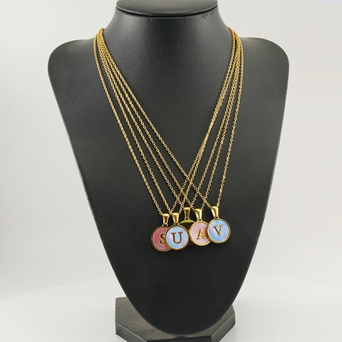 Initiale Hanger Ketting Roestvrij Staal Verguld Rond Kunstparelmoer Schelp Hoofdletter Dames Sieraden