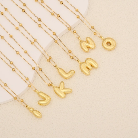 3D Bubble Initial Alphabet Anhänger Halskette Gold Galvanisiert Edelstahl Perlenkette Schmuck Für Frauen