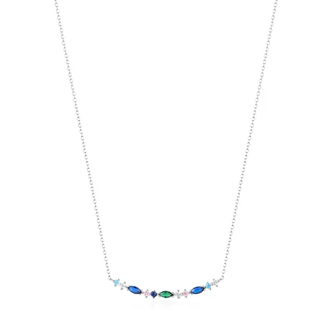 925 Sterling Silber Halskette Bunte Zirkonia Gebogener Marquise Anhänger Elegante Mode Schmuck Für Damen