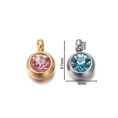Round Zircon Birthstone Pendants Stainless Steel Bezel Charms For DIY Jewelry Making Necklaces Earrings Findings