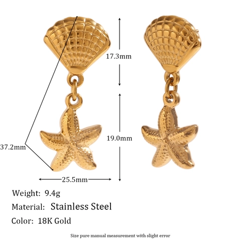 Pendientes De Acero Inoxidable Chapados En Oro De 18K Estrella De Mar Caballito Corazón Flor Circón Perla Artificial Joyas Mujer