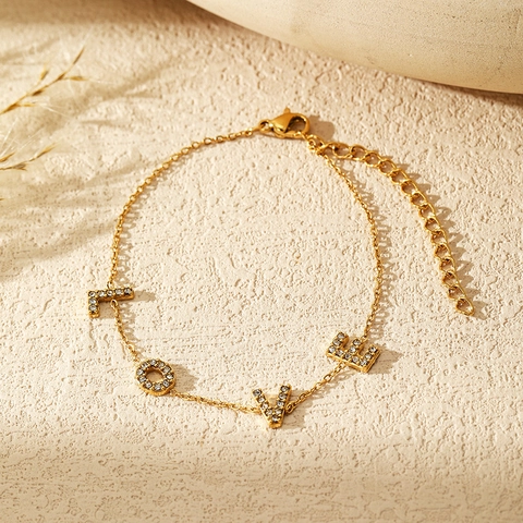 Bracciale Lettere LOVE Moda Donna Placcato Oro 18K Acciaio Inossidabile Con Strass Catena Regolabile Regalo