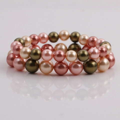 Pulsera De Perlas Artificiales Multicolor Cuentas De Concha Redondas Joyería Elástica Estilo Coreano Elegante Moda Para Mujer Regalo