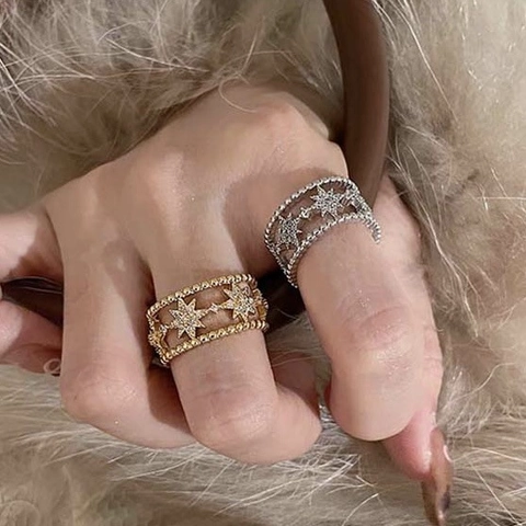 Anello Aperto Stella Ottagonale Elegante Rame Zircone A Strati Gioielli Moda Per Donne