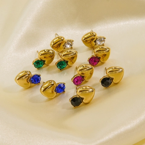 Ins Style Titanium Steel Heart Stud Earrings For Women Elegant Gold Plated Zirconia Inlaid Heart Earrings Jewelry Gift